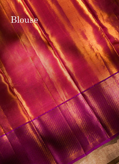Beautiful Sapphire Green Tissue Meenakari Work Bridal Pure Kanjivaram Silk Saree With Contrast Vadamalli Fancy Border