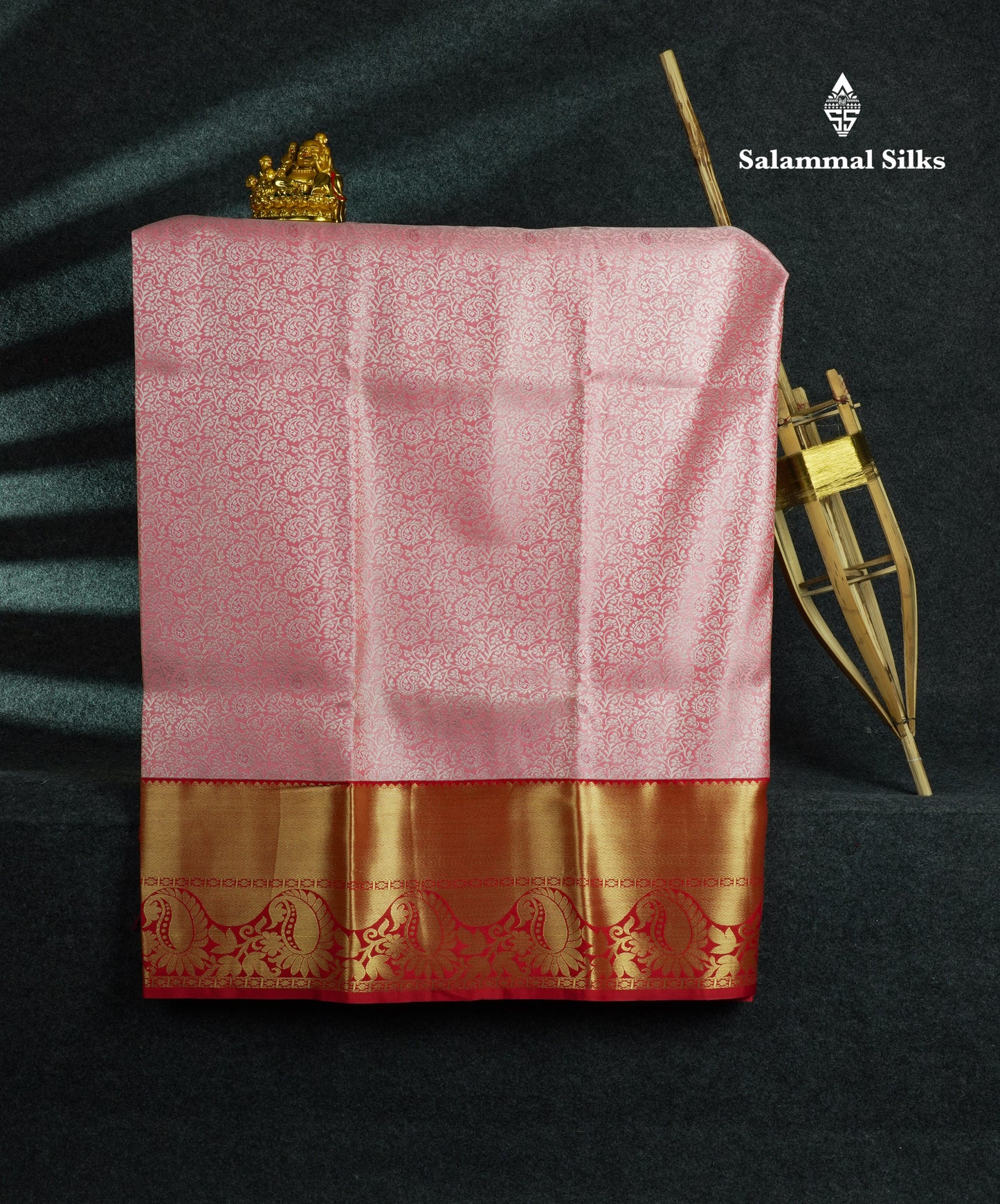 Semi Silk Pattu Pavadai (Peach Pink) With Red Blouse 44"