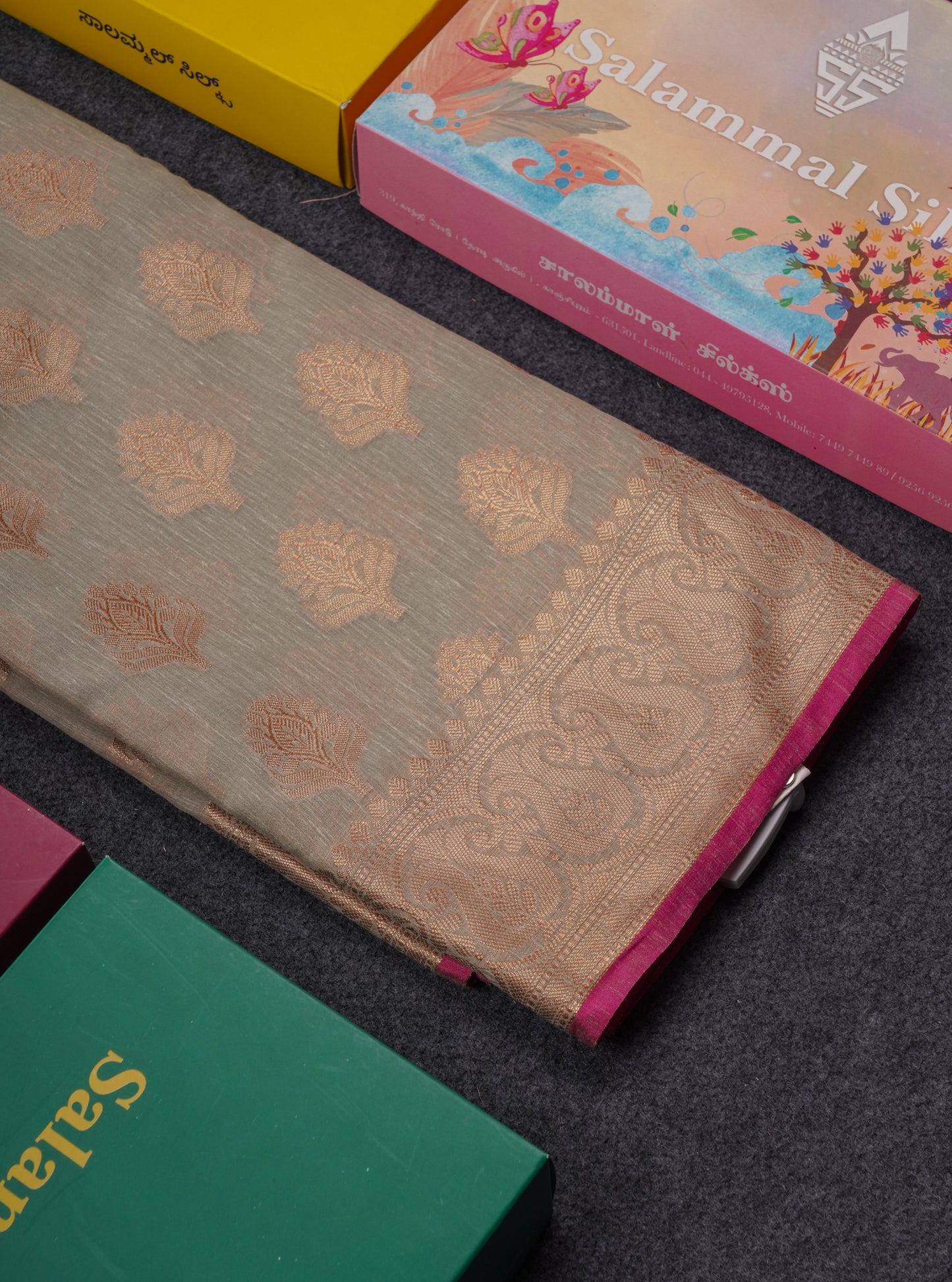 Beautiful Grey Linen Cotton Mix Fancy Saree With Contrast Pink Blouse