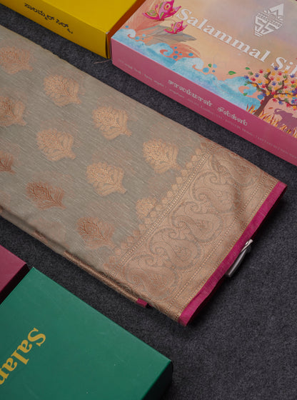 Beautiful Grey Linen Cotton Mix Fancy Saree With Contrast Pink Blouse