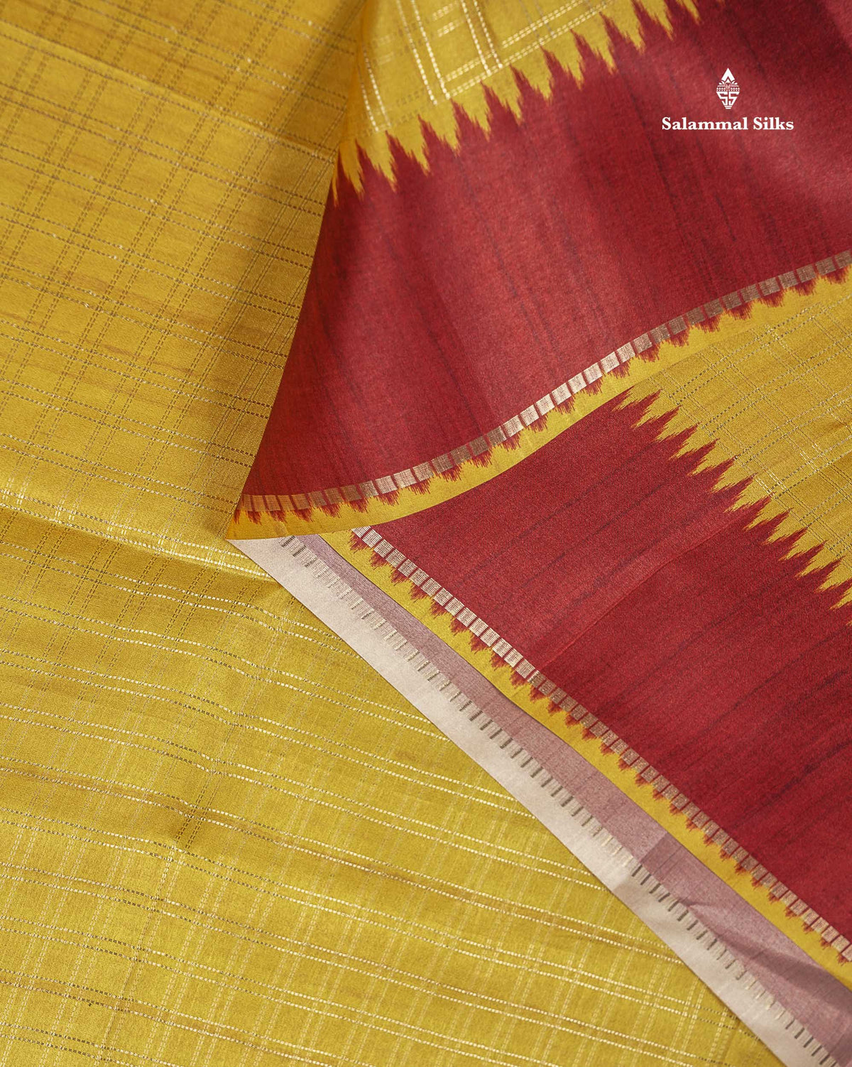 Semi Tussar Saree - Yellow Colour Body With Contrast Maroon Border
