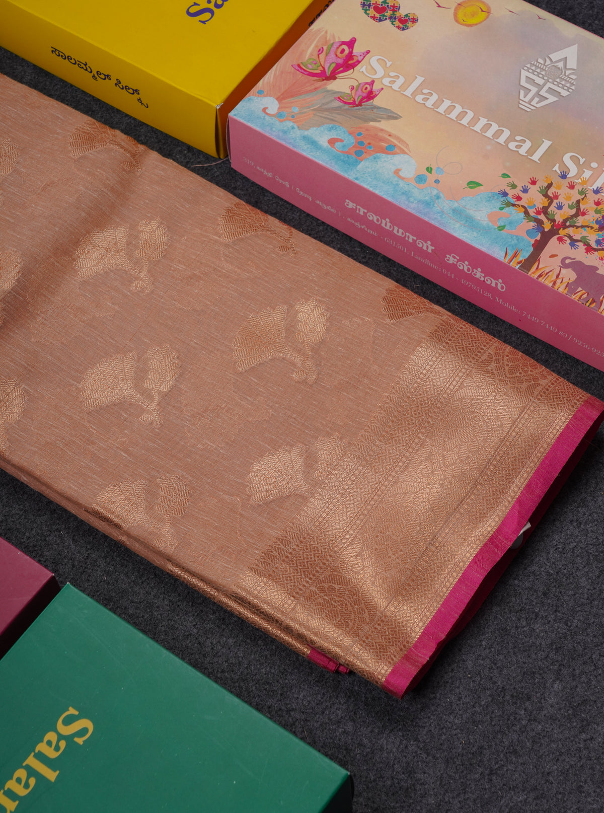 Beautiful Dark Sandal Linen Cotton Mix Fancy Saree With Contrast Pink Blouse