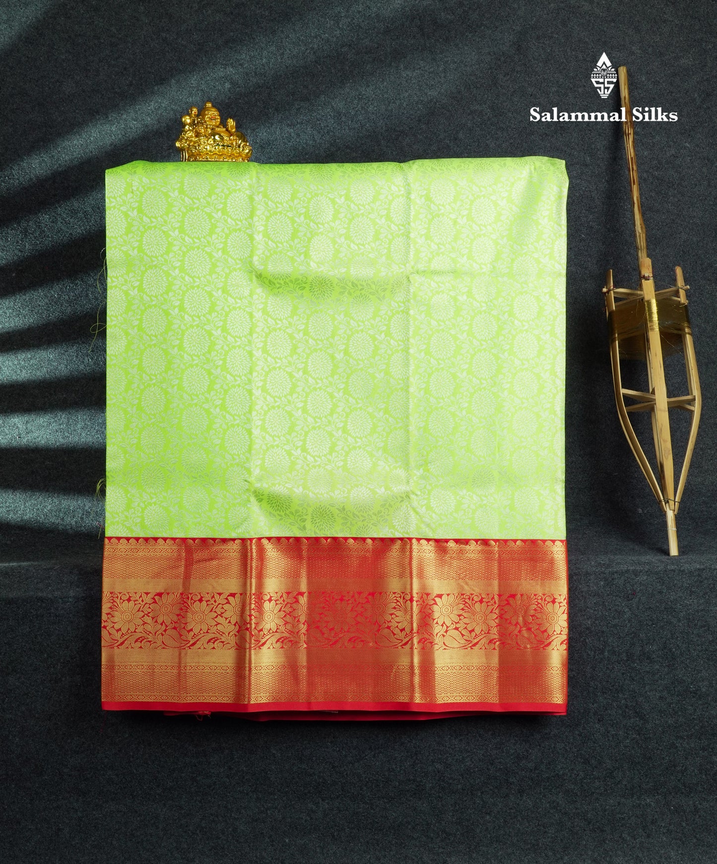Semi Silk Pattu Pavadai ( Parrot Green ) With Red Blouse  44"