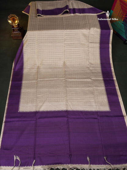 Semi Tussar Saree - Beige Colour Body With Contrast Purple Border