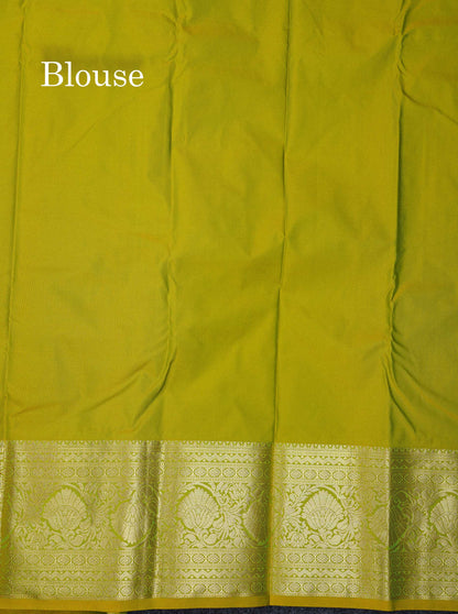 Beautiful Dual Tone Parrot Green Semi Silk Saree With Traditional Evening Morning Border