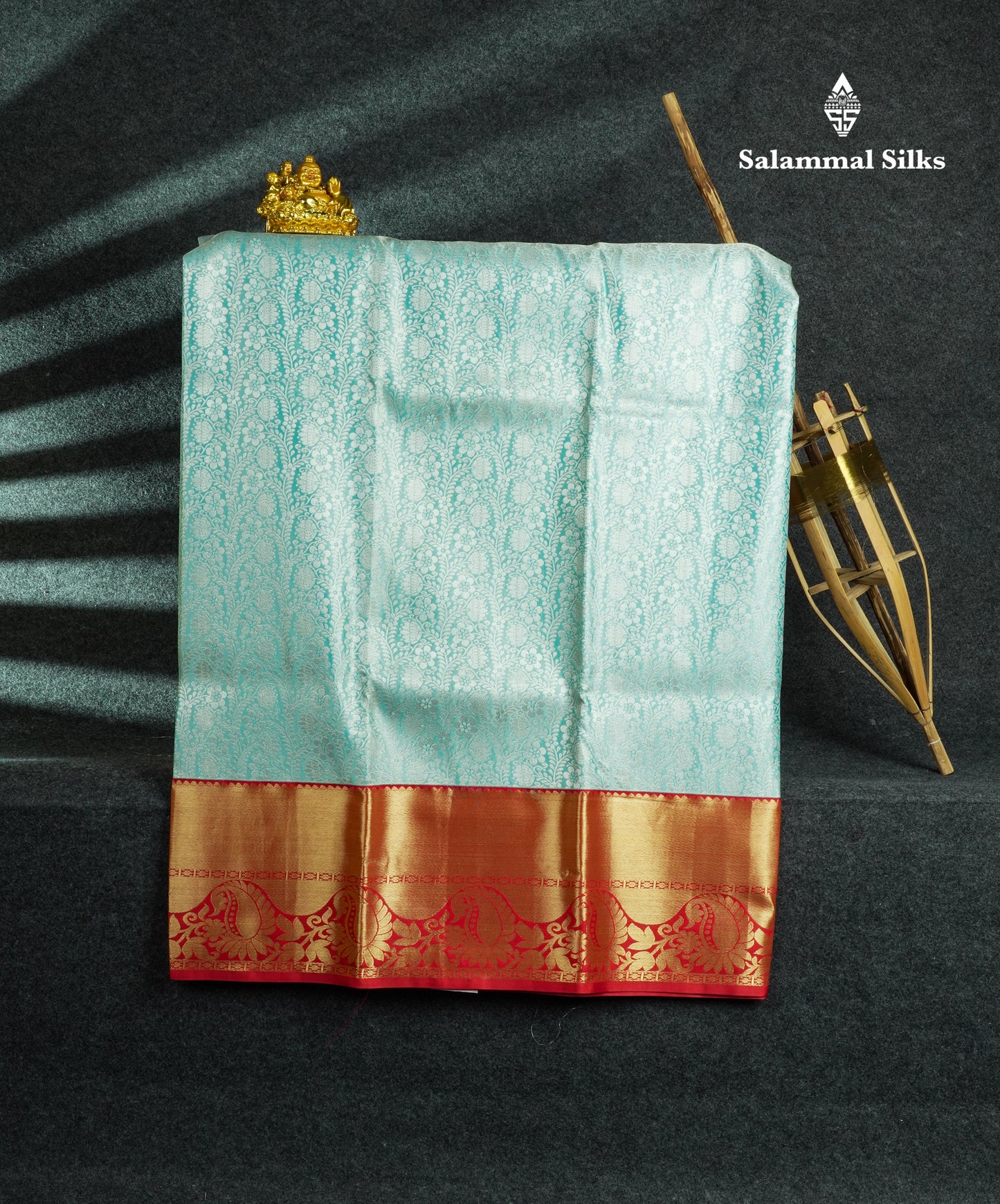 Semi Silk Pattu Pavadai (Ice Blue) With Red Blouse 44"