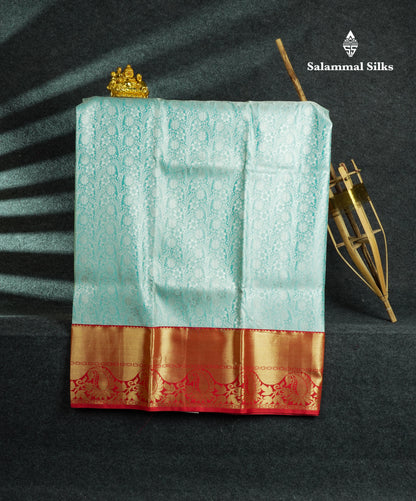 Semi Silk Pattu Pavadai (Ice Blue) With Red Blouse 44"