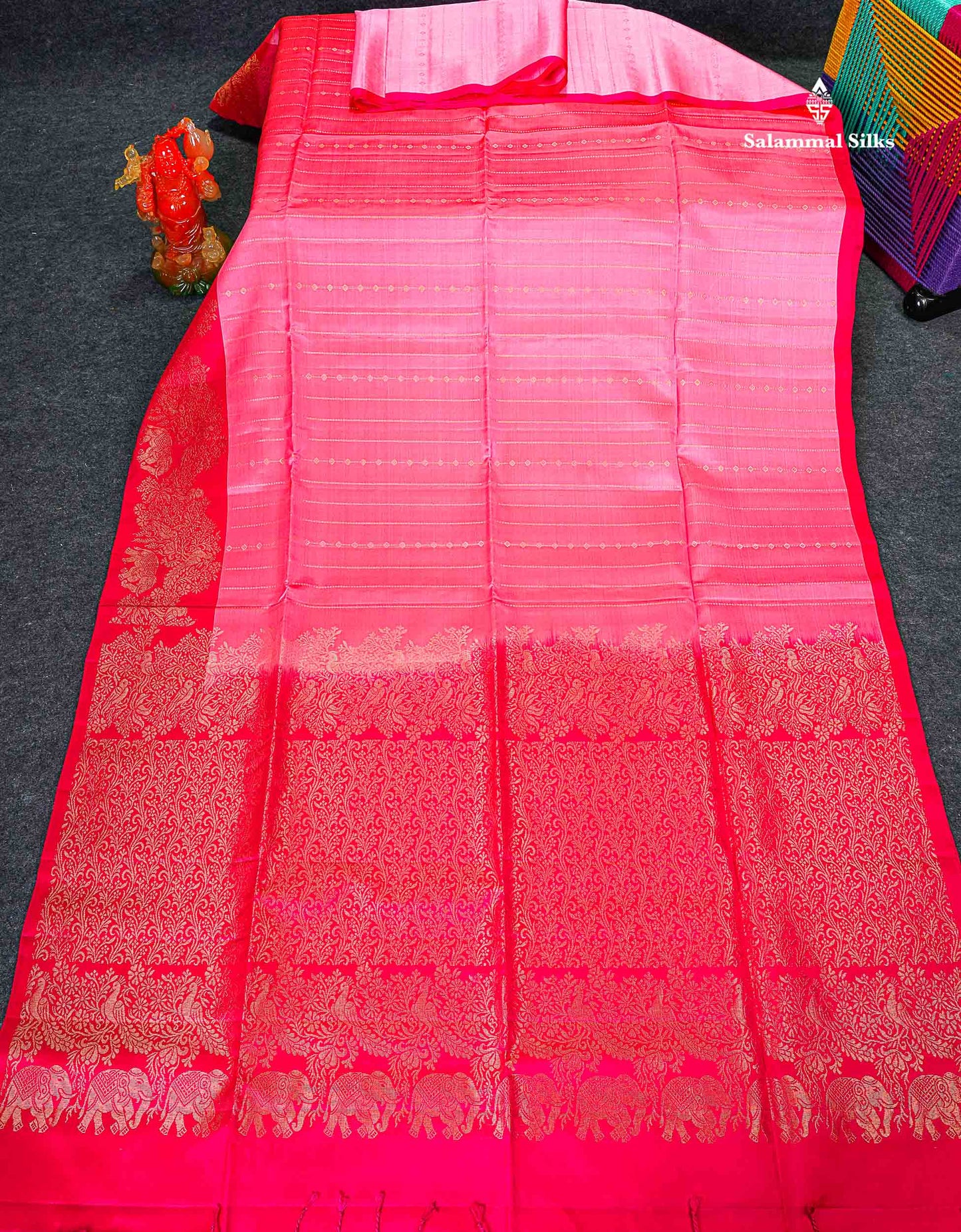 Pure Mix Soft Silk Saree - Light Pink Colour Body With Contrast Pink Fancy Border 