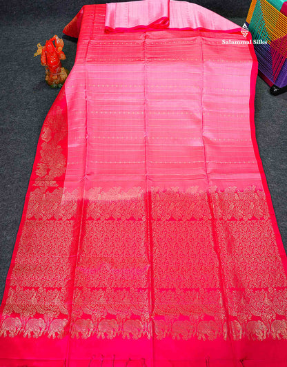 Pure Mix Soft Silk Saree - Light Pink Colour Body With Contrast Pink Fancy Border 