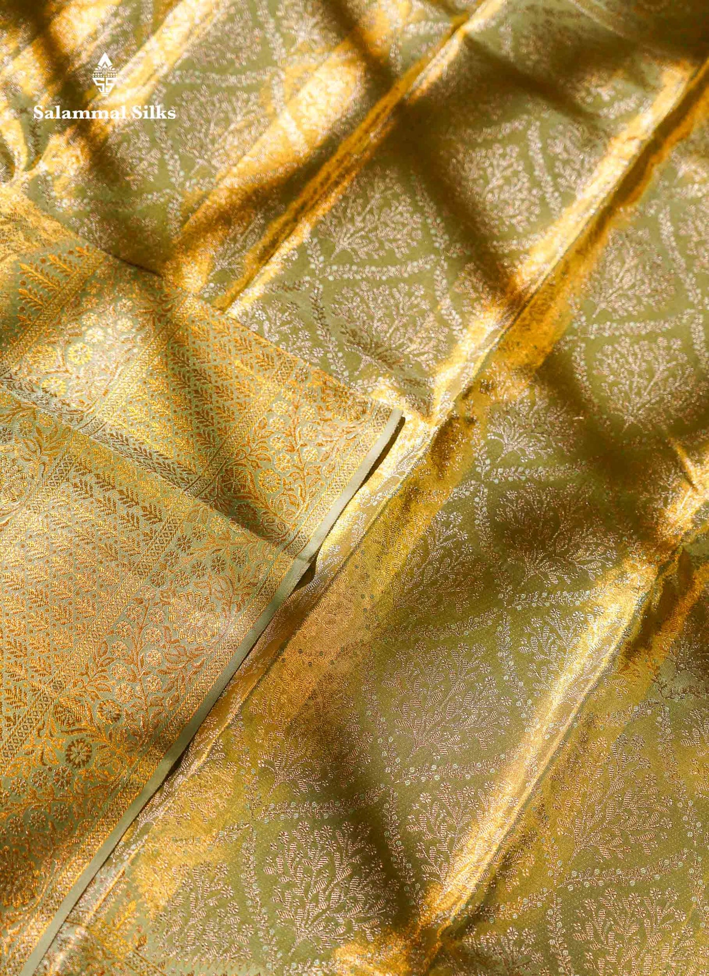 Beautiful Light Green Tissue Bridal Pure Kanjivaram Silk Saree With Contrast Moss Green Fancy Border