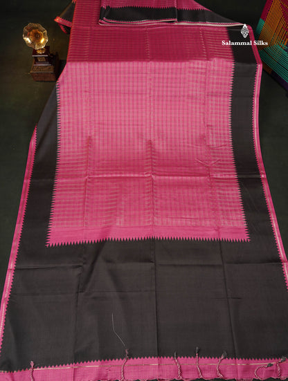 Semi Tussar Saree - Pink Colour Body With Contrast Black Border