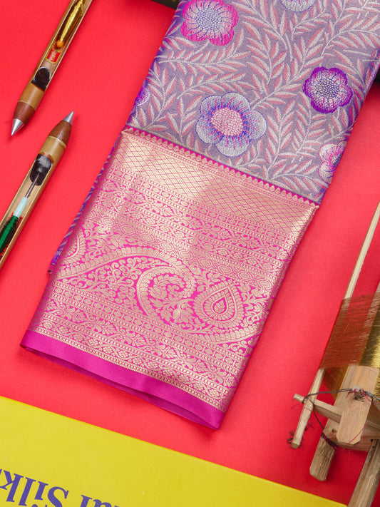 Semi Silk Pattu Pavadai Tissue ( Violet ) With Pink Blouse 36"