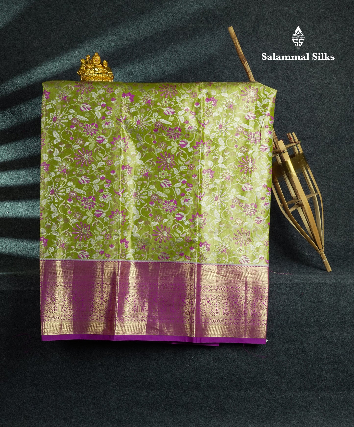 Semi Silk Pattu Pavadai (Manthulir Green) With Purple Blouse 44"
