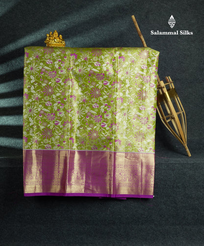 Semi Silk Pattu Pavadai (Manthulir Green) With Purple Blouse 44"