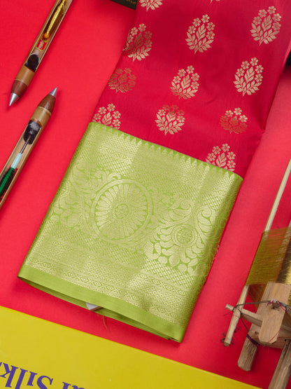 Semi Silk Pattu Pavadai ( Chilly Red ) With Parrot Green Blouse 36"