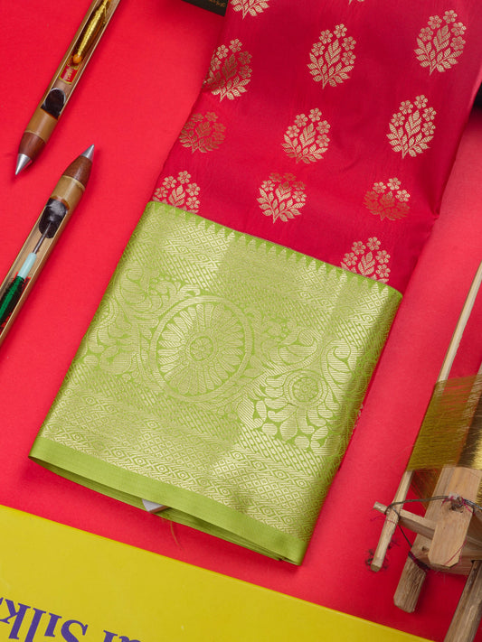 Semi Silk Pattu Pavadai ( Chilly Red ) With Parrot Green Blouse 36"