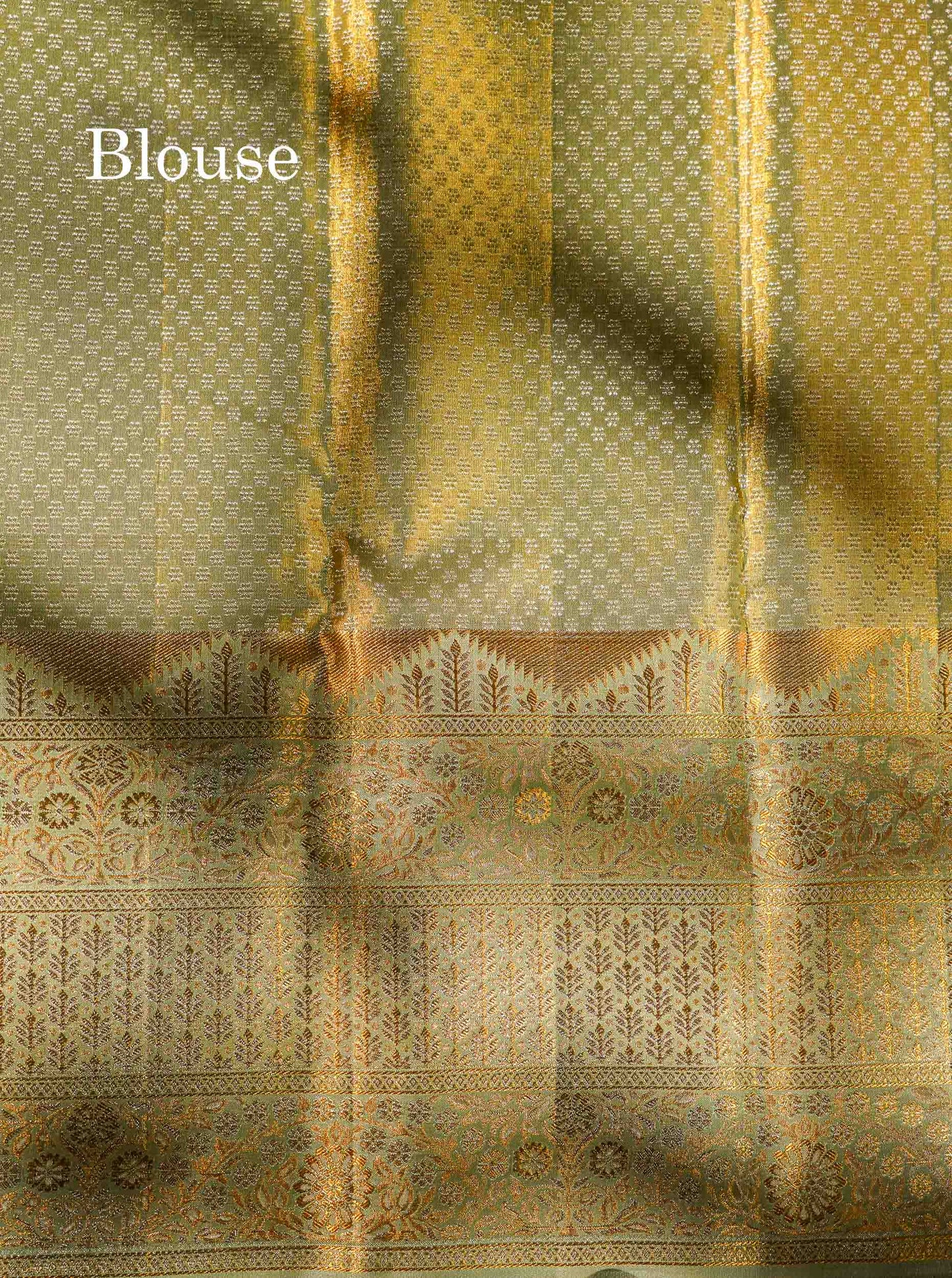 Beautiful Light Green Tissue Bridal Pure Kanjivaram Silk Saree With Contrast Moss Green Fancy Border