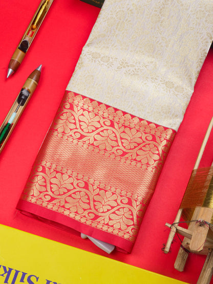 Semi Silk Pattu Pavadai ( Half White ) With Chilly Red Blouse 36"