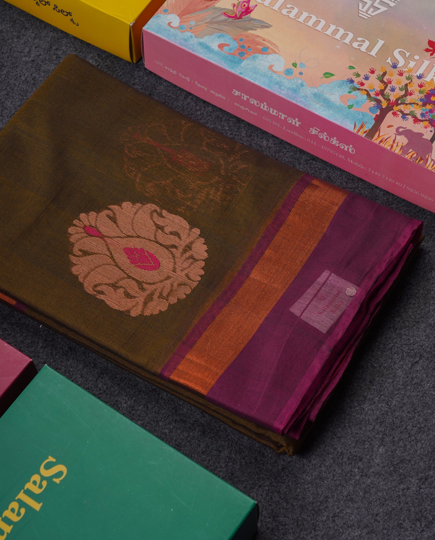 Olive Mustard Yellow Beautiful SICO Cotton Saree With Magenta Border