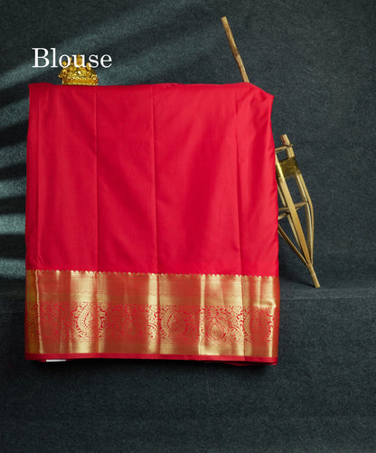 Semi Silk Pattu Pavadai (Bottle Green) With Red Blouse 44"