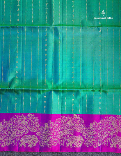 Pure Mix Soft Silk Saree - Dual Tone Sapphire Green Colour Body With Contrast Purple Fancy Border