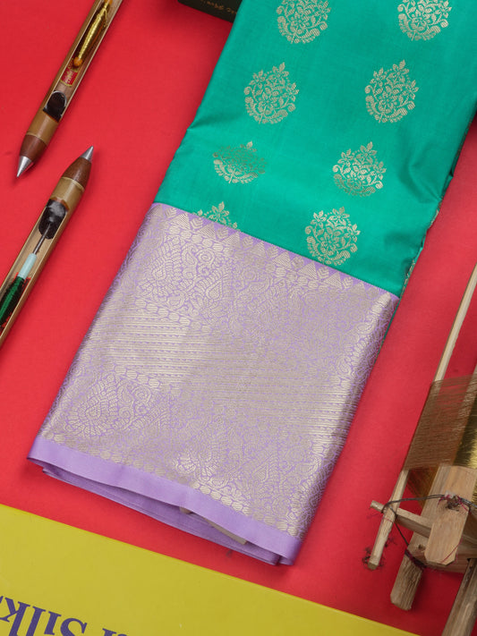 Semi Silk Pattu Pavadai ( Saffire Green ) With Lavender Blouse 36"