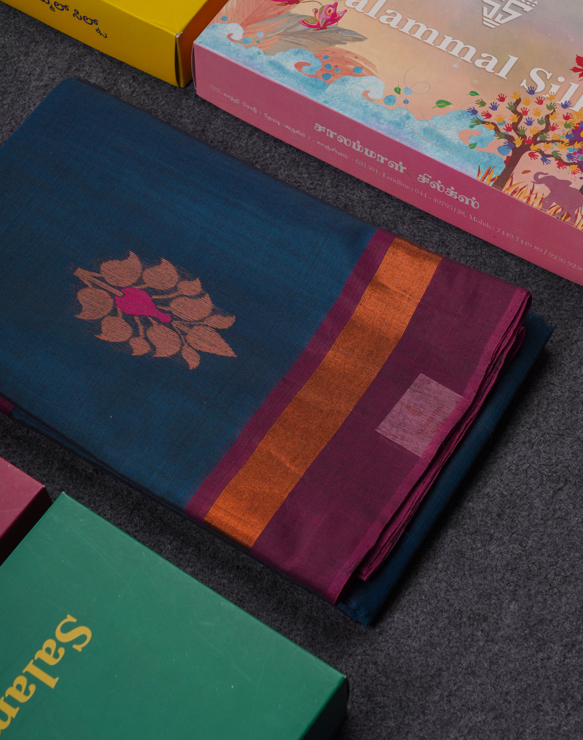 Peacock Blue Menakari Work SICO Cotton Saree With Contrast Pink Blouse