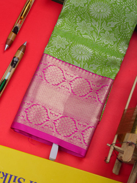 Semi Silk Pattu Pavadai ( Green ) With Pink Blouse 36"