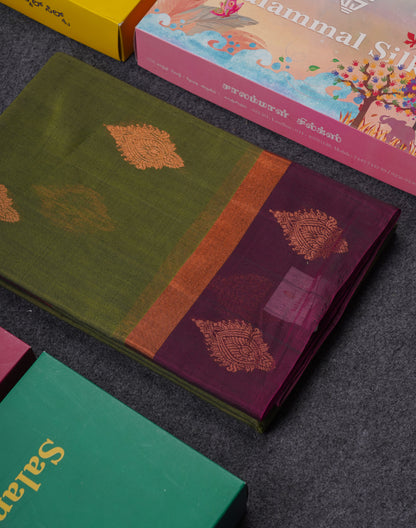 Green Beautiful SICO Cotton Saree With Violet Border