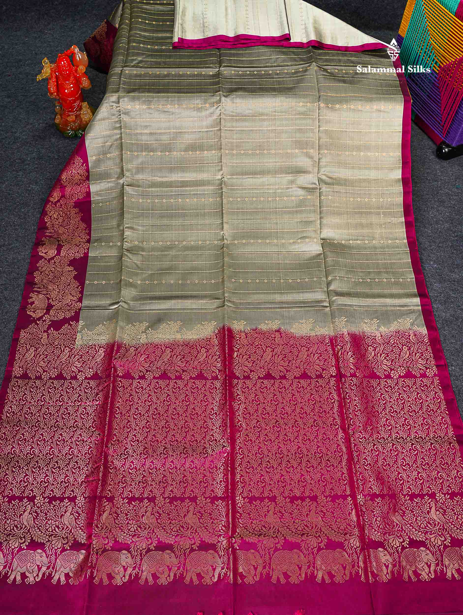 Pure Mix Soft Silk Saree - Dual Tone Grey Colour Body With Contrast Magenta Fancy Border