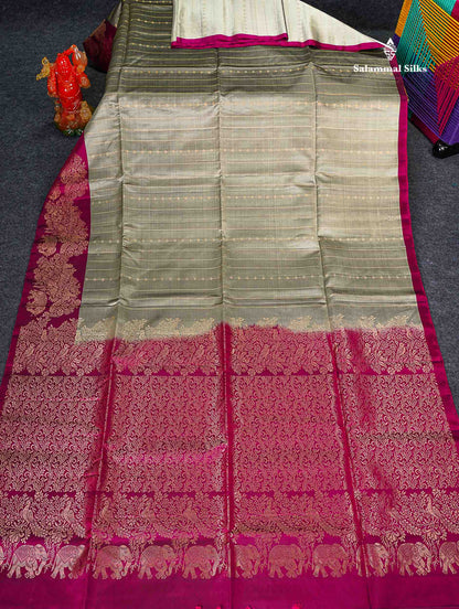Pure Mix Soft Silk Saree - Dual Tone Grey Colour Body With Contrast Magenta Fancy Border