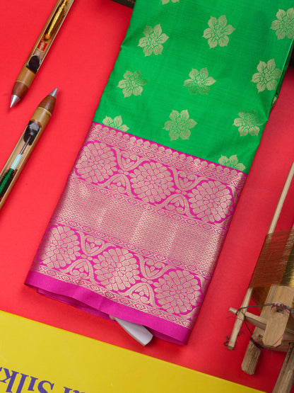 Semi Silk Pattu Pavadai ( Green ) With Pink Blouse 36"