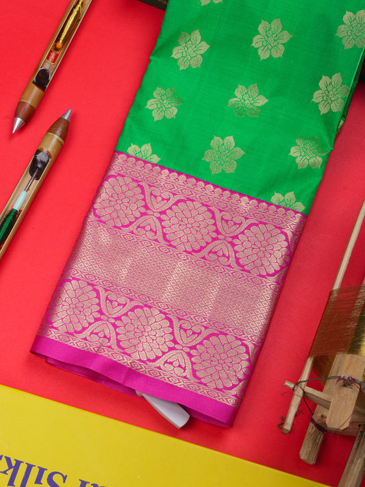 Semi Silk Pattu Pavadai ( Green ) With Pink Blouse 36"