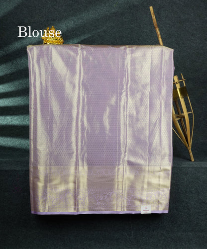 Semi Silk Pattu Pavadai Tissue (Sea Blue) With Lavender Blouse 44"