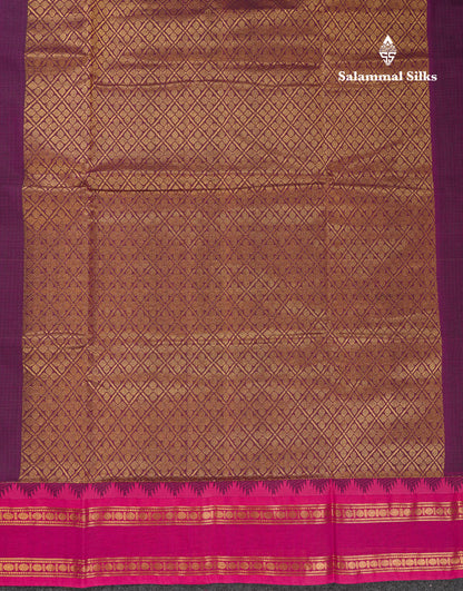 Beautiful Cream Sandal Small Checks Pure Cotton Saree With Contrast Brown Traditional Rettapet & Temple Border