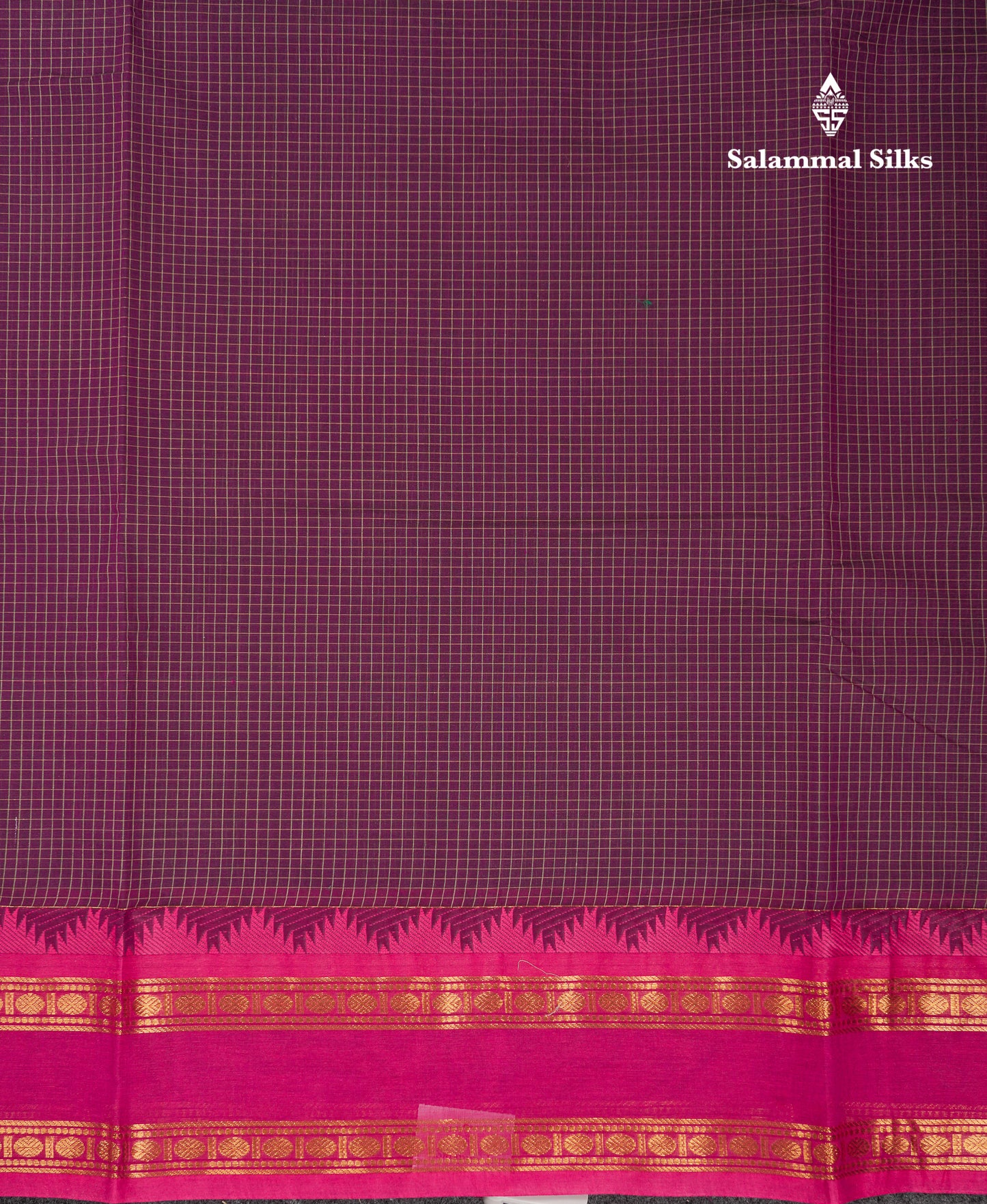 Beautiful Cream Sandal Small Checks Pure Cotton Saree With Contrast Brown Traditional Rettapet & Temple Border