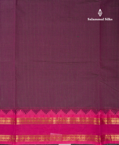 Beautiful Cream Sandal Small Checks Pure Cotton Saree With Contrast Brown Traditional Rettapet & Temple Border