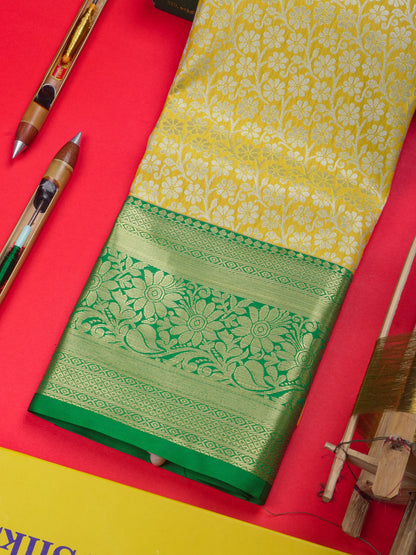 Semi Silk Pattu Pavadai ( Yellow ) With Green Blouse 36"