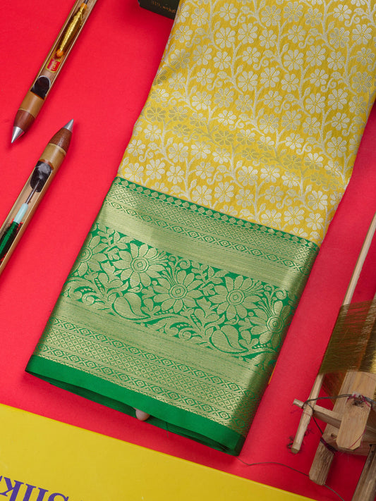Semi Silk Pattu Pavadai ( Yellow ) With Green Blouse 36"