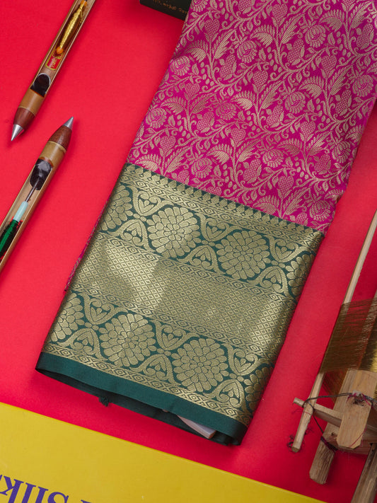 Semi Silk Pattu Pavadai ( Magenta ) With Bottle Green Blouse 36"