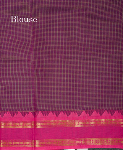 Beautiful Cream Sandal Small Checks Pure Cotton Saree With Contrast Brown Traditional Rettapet & Temple Border