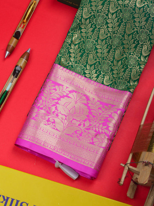 Semi Silk Pattu Pavadai ( Bottle Green ) With Pink Blouse 36"