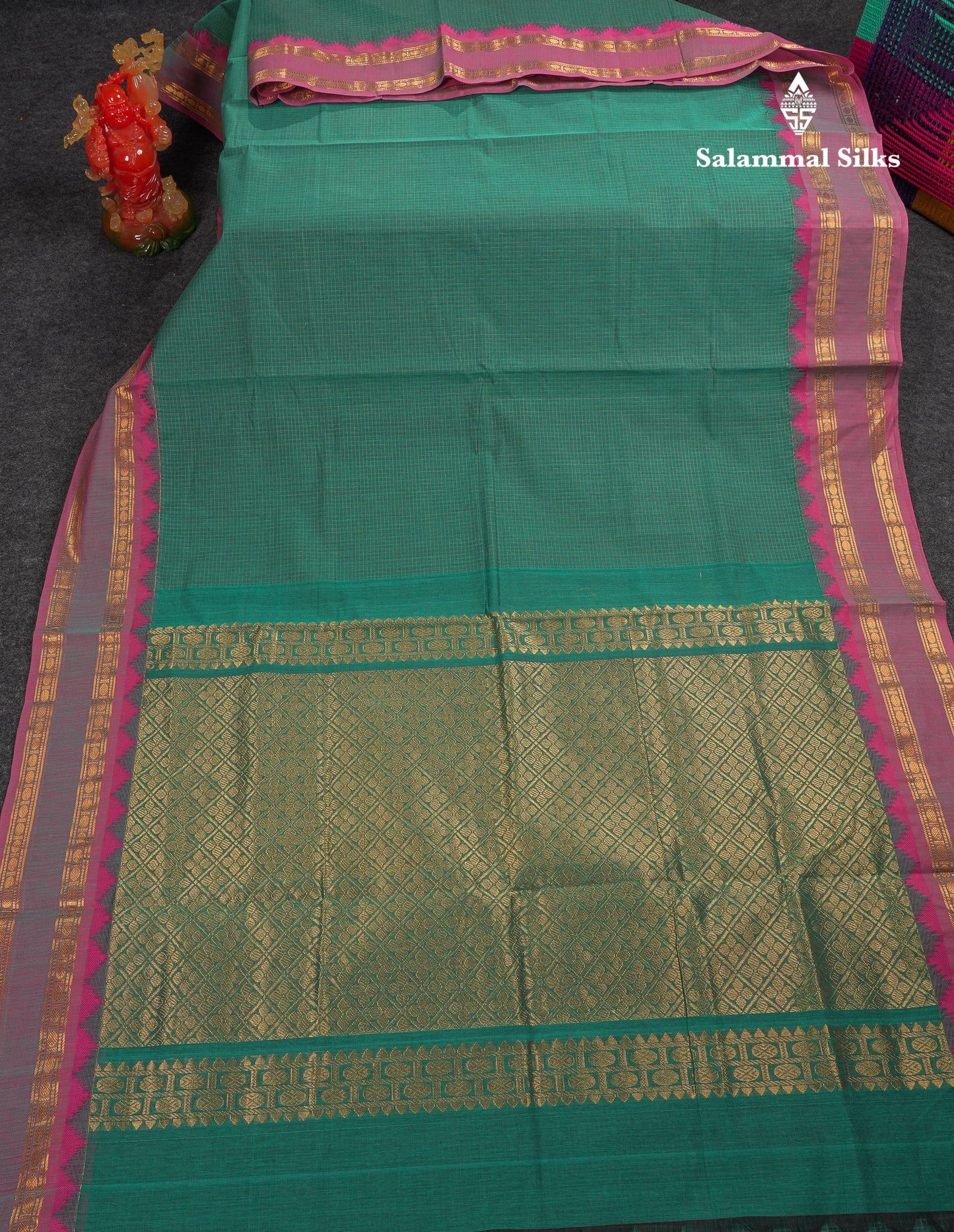 Beautiful Cream Sandal Small Checks Pure Cotton Saree With Contrast Brown Traditional Rettapet & Temple Border