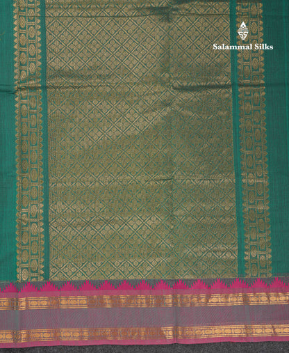 Beautiful Cream Sandal Small Checks Pure Cotton Saree With Contrast Brown Traditional Rettapet & Temple Border