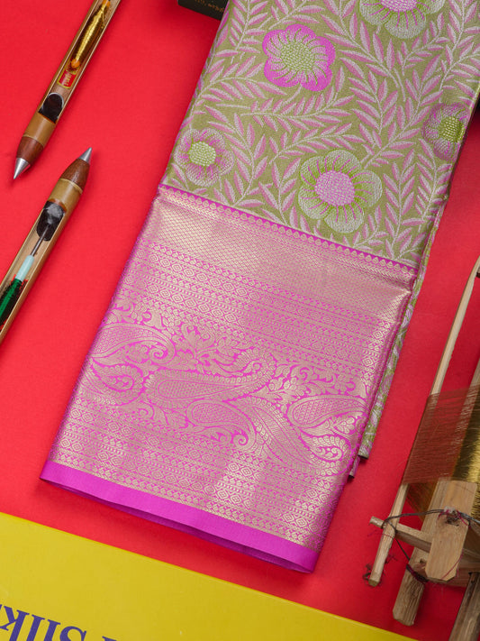 Semi Silk Pattu Pavadai ( Pista Green ) With Pink Blouse 36"