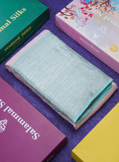 Onion Pink Pure Kanjivaram Silk Saree (2G) Zari With Contrast Rama Green Border