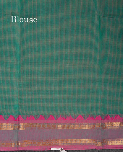 Beautiful Cream Sandal Small Checks Pure Cotton Saree With Contrast Brown Traditional Rettapet & Temple Border