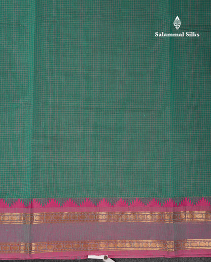 Beautiful Cream Sandal Small Checks Pure Cotton Saree With Contrast Brown Traditional Rettapet & Temple Border