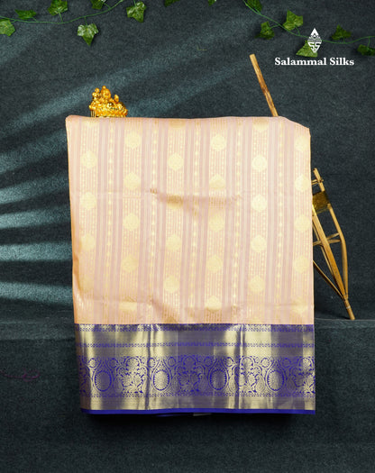 Semi Silk Pattu Pavadai Cream) With Navy Blue Blouse 44"
