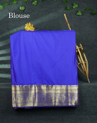 Semi Silk Pattu Pavadai Cream) With Navy Blue Blouse 44"
